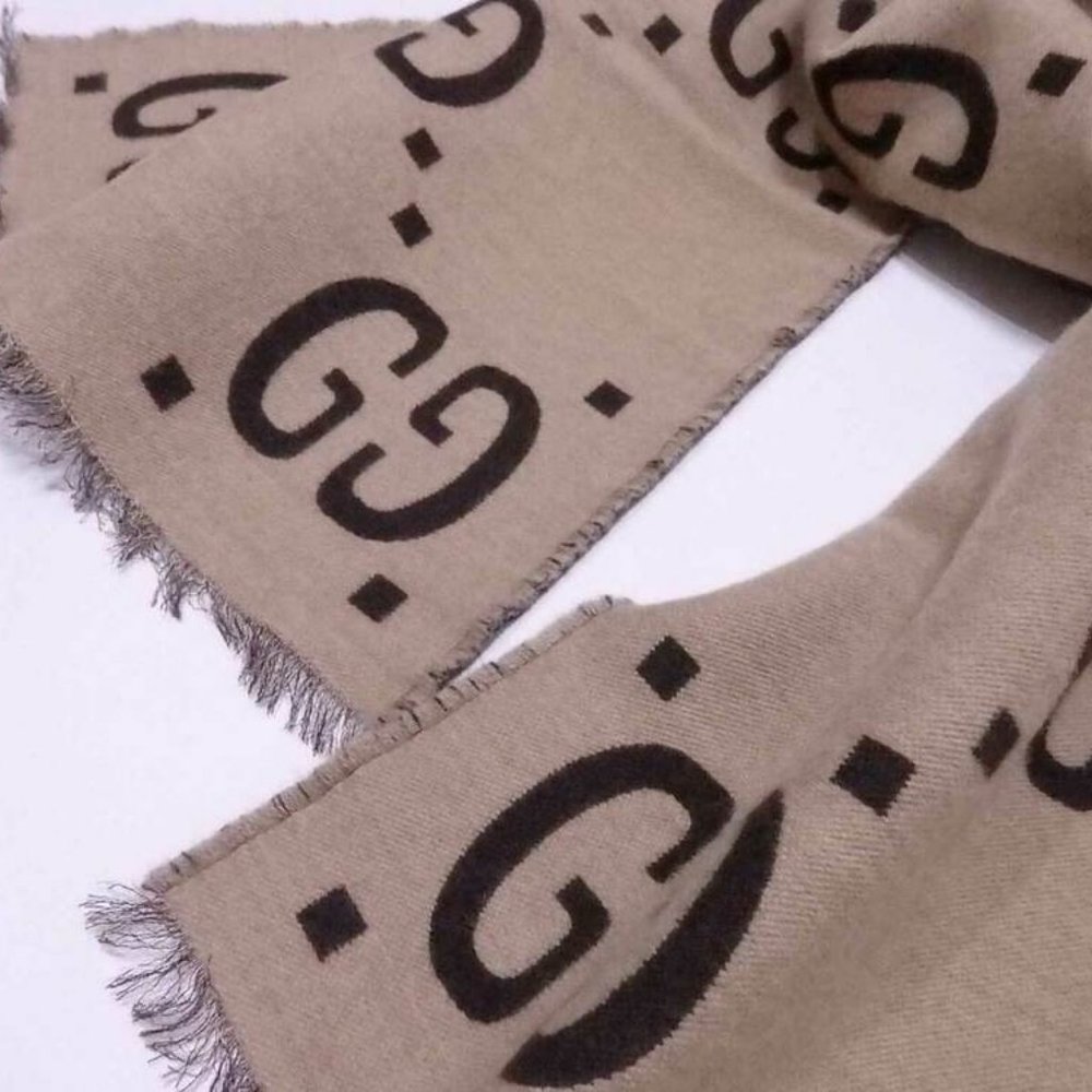 Auth Gucci GG Stole Muffler Scarf Beige/Brown Wool/Silk - Picture 4 of 8